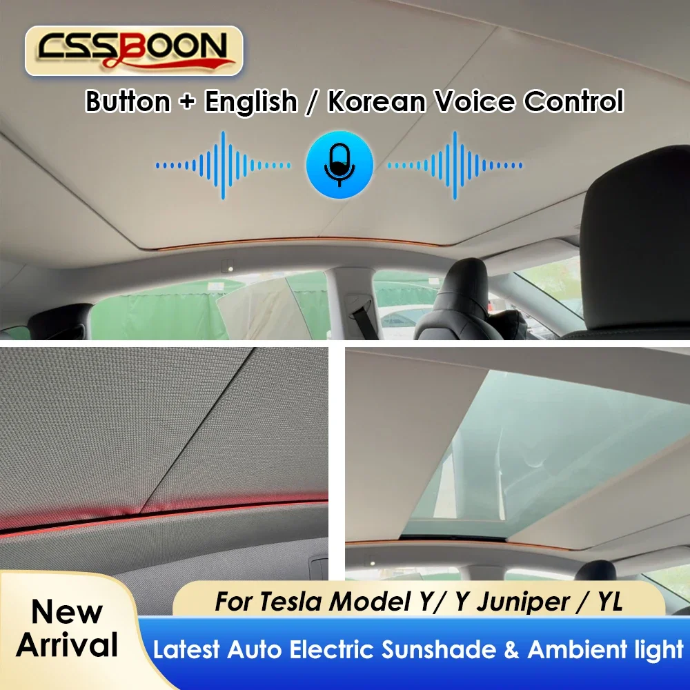 CSSBOON Electric Powered Sunshade for Tesla Model Y New Juniper Voice Control Retractable Sunroof Heat UV Protection