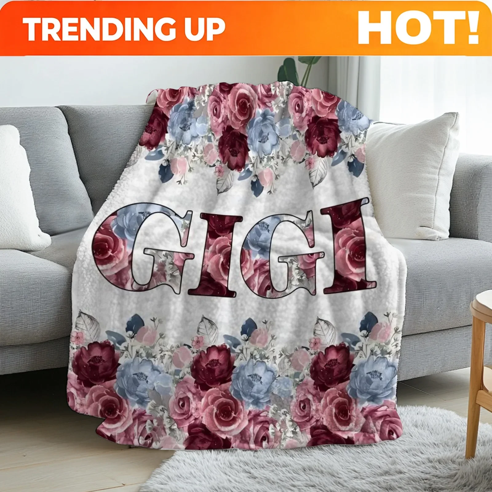 Customization 1pc, Floral Gigi, Flannel Blanket Soft, Warm, Elegant Flower Design Print Pattern, For Sofa, AllSeason Use, Hallow