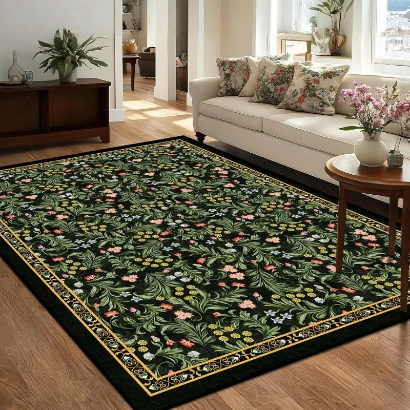 Bohemian Style Living Room Carpet Retro Green Sofa Coffee Table Non-slip Floor Mat Foldable Machine Washable Bedroom Soft Rug 러그