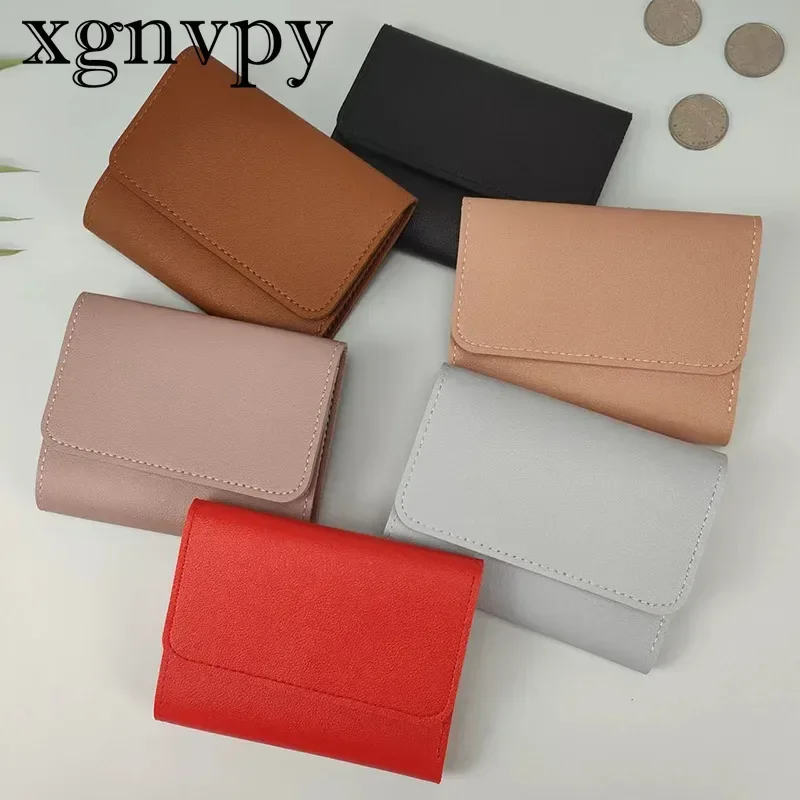 xgnvpy New Cute Wallets for Women Small Hasp Girl Credit Card Holder PU Leather Coin Purse Female Short Purses Stylish Accessory