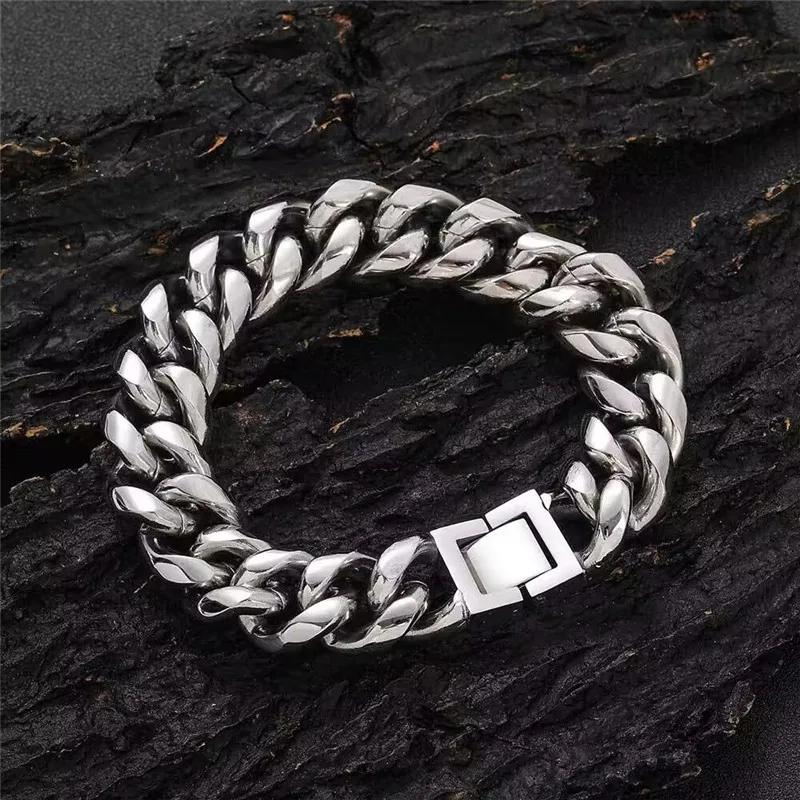 10mm Polishing Cuban Chain Bracelet 316L Stainless Steel Jewelry Men Biker Hiphot Rock Bangles