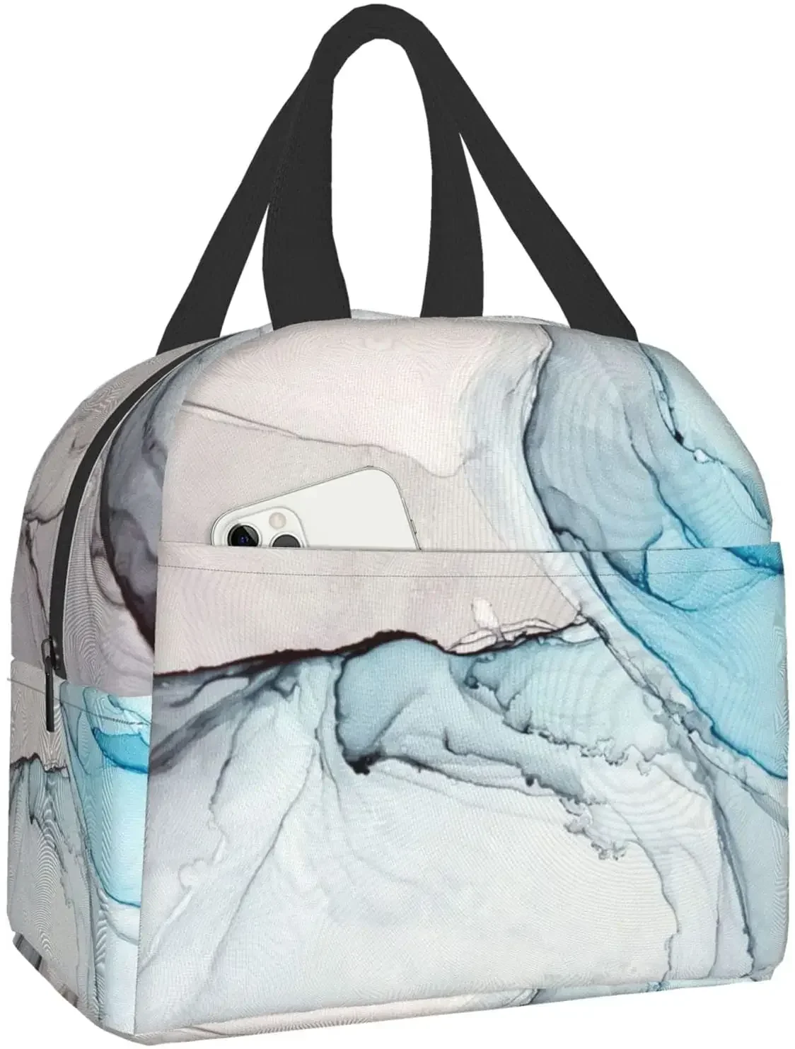 Lunch Bag for Women Marble Grey Blue Pastel Abstract Insulated Lunch Box Cooler Tote for Adults Men Work School Picnic Reusable