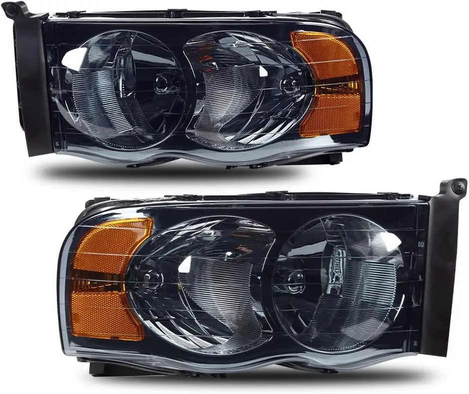 

Headlights Assembly, Compatible with 2002 2003 2004 2005 Dodge Ram 1500 2500 3500 bumper Headlamp, Smoky lens Chrome Housing Amb