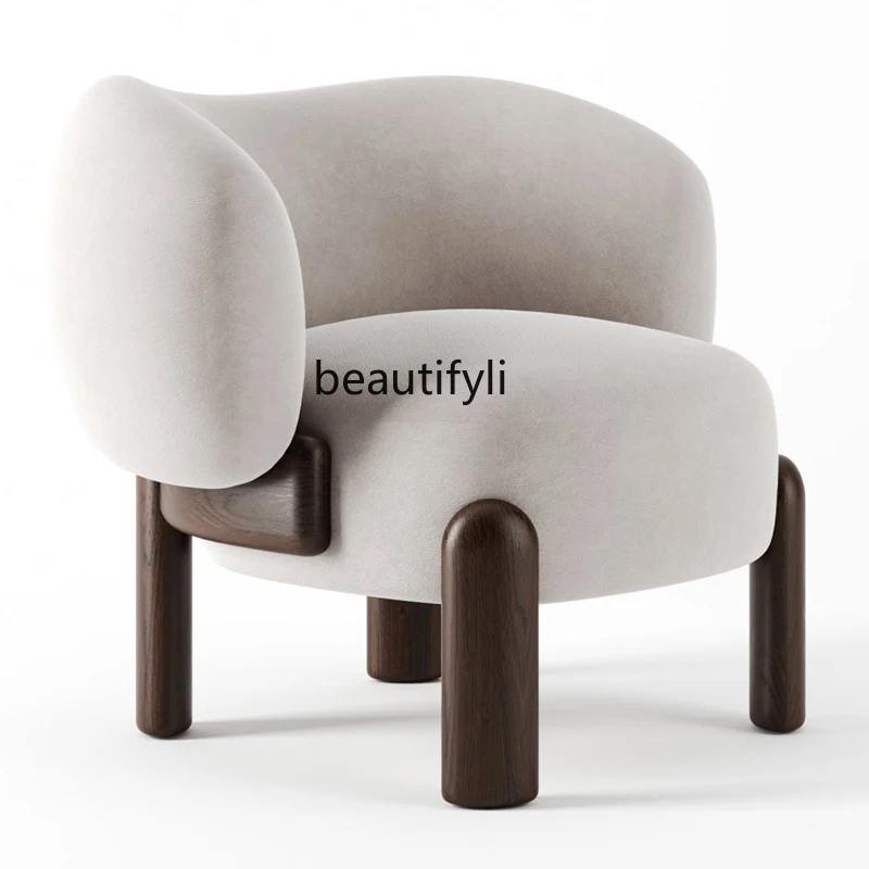 

Скандинавский фланелевый Современный художественный диван из цельной древесины для отдыха, роскошный одноместный стул для спальни