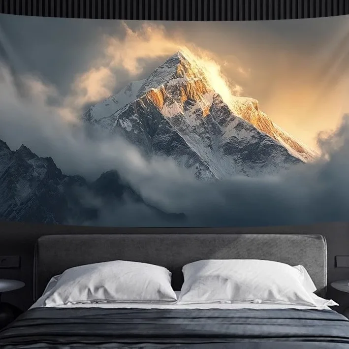 

Snow Mountain Peak Tapestry Sunrise Landscape Wall Hanging Nature Scenery Polyester Wall Art for Bedroom Living Room Dorm Decor