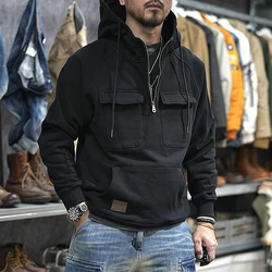 Hunting American Vintage Half Zipper Hoodie for Men Fall 2024 500gsm Heavyweight 100% Cotton Fleece Workwear Hoodie Sweatshirt