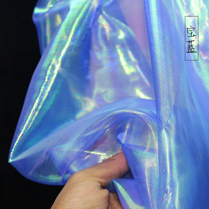 150cm*100cm designer Fluorescent Fabrics Colorful Shiny Gauze Fabric Stage Wedding Decor Voile Transparent Holographic Fabric