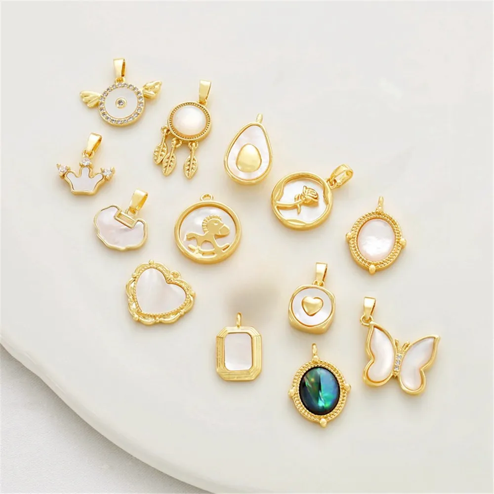 

18K Bag Gold Inlaid Shell Pendant Sky Mirror Avocado Wishful Lock DIY Bracelet Necklace Jewelry Accessories