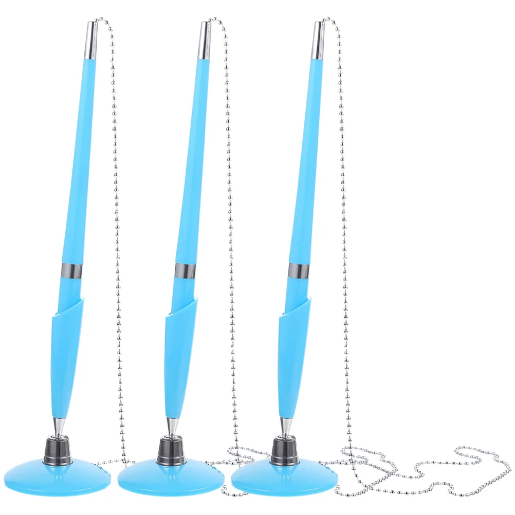 3 Pcs Ballpoint Pens Counter with Chain Signing Business Signature Delicate Office Blue Stationery