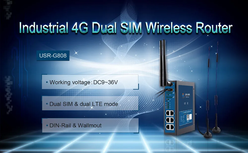 USR-G808-EE EMEA 및 APAC Wifi 산업용 장거리 4g Lte 무선 라우터(듀얼 SIM 카드 슬롯 포함)