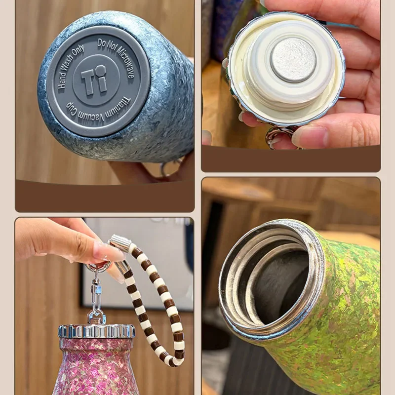300ml Mini Pure Titanium Thermal Water Bottle/Milk Bottle/THermos Cup with handle For Children,Women,Double-layered Drinkware