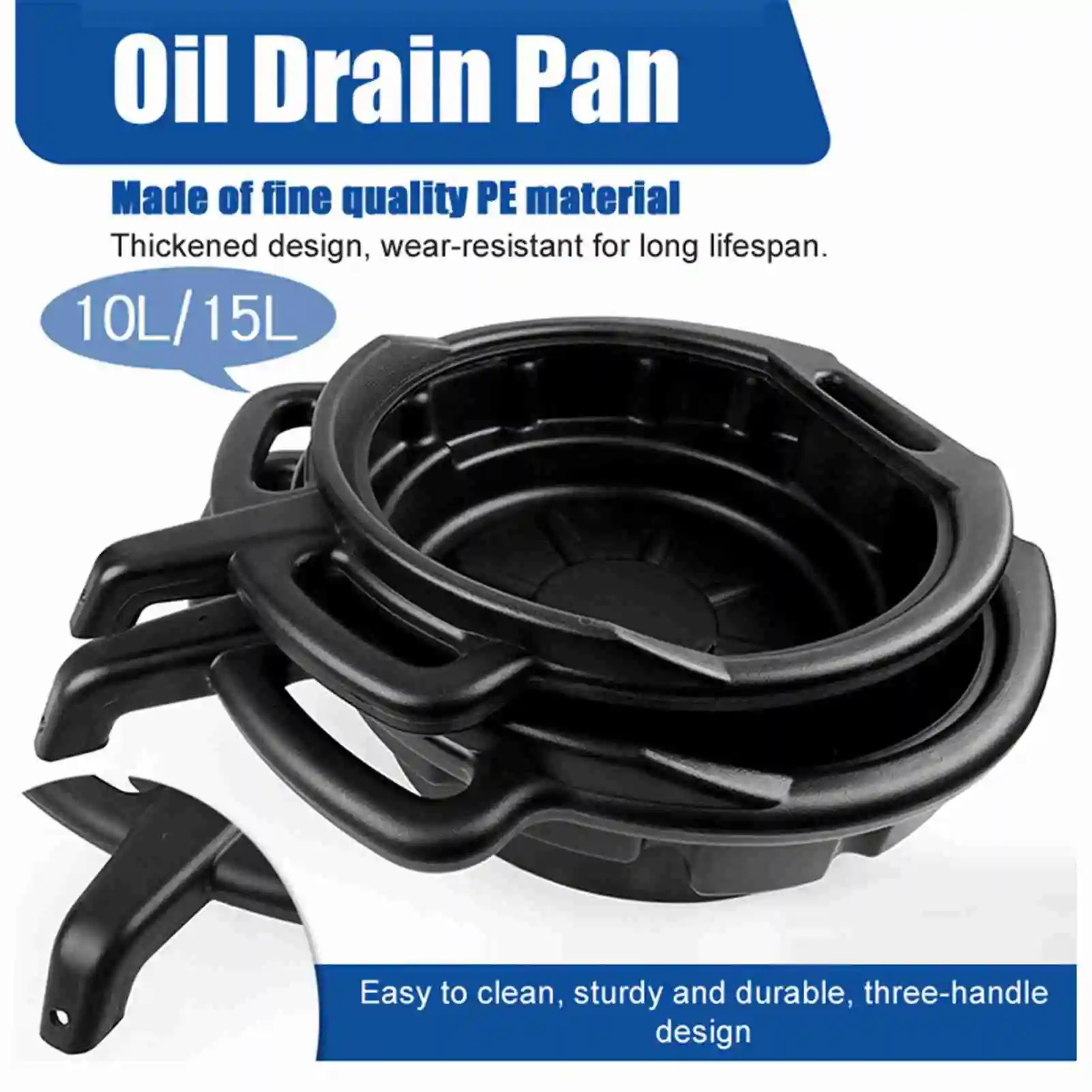 10L/15L Oil Drain Pan Waste Engine Oil Collector Oil Drip Tray with 3 Handles Car Maintenance and Repairing Oil Collect Basin