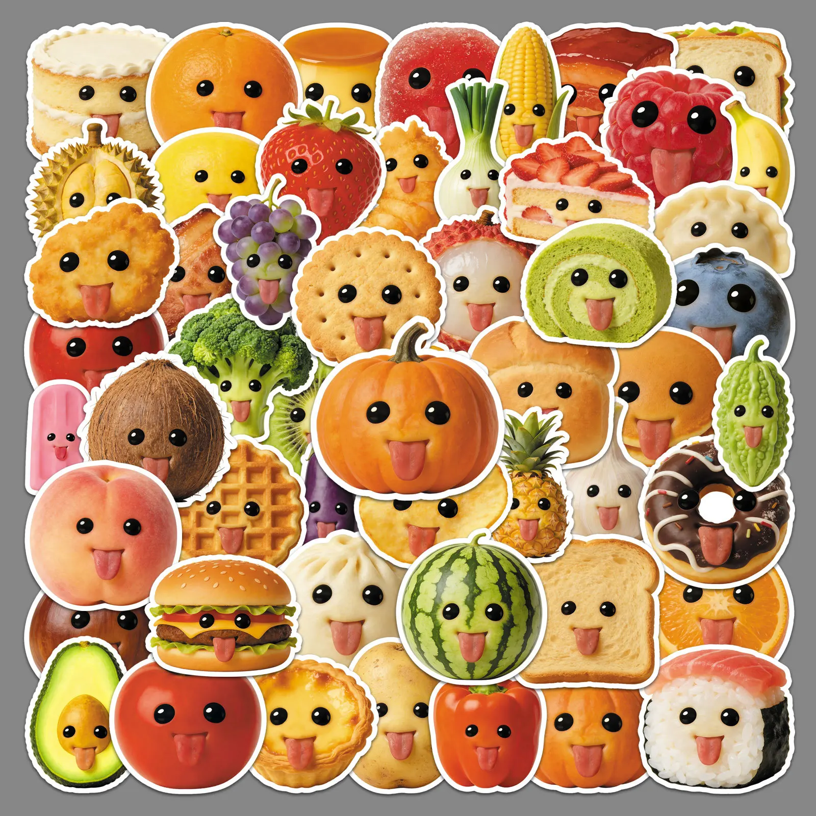 60 Sheets Doodle Fruit Eye Food Stickers, Realistic Waterproof Decor Stickers for Helmet, Cup, Luggage & DIY Crafts