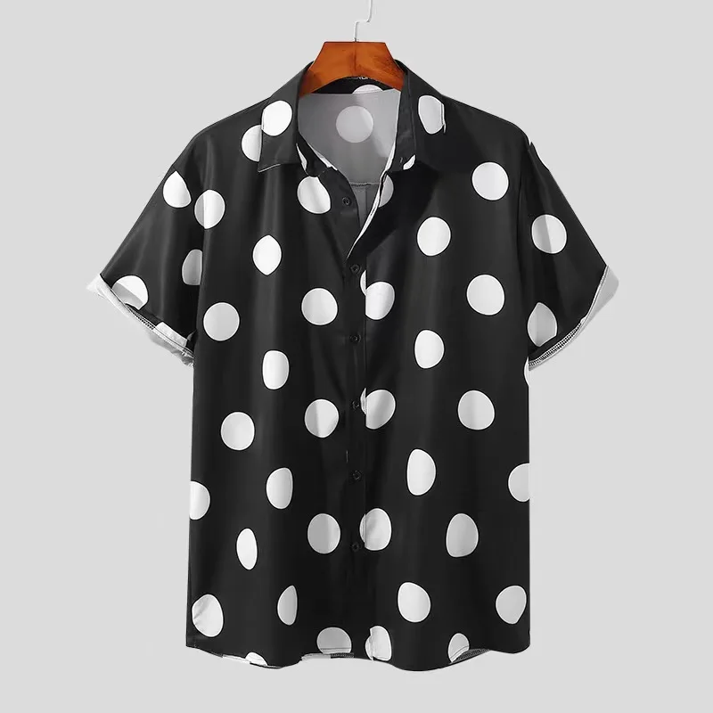 Polka Dot Print Vacation Shirt Shorts Sleeve Trendy Modern Art Hawaiian Casual Shirts Man Novelty Blouses Summer Streetwear