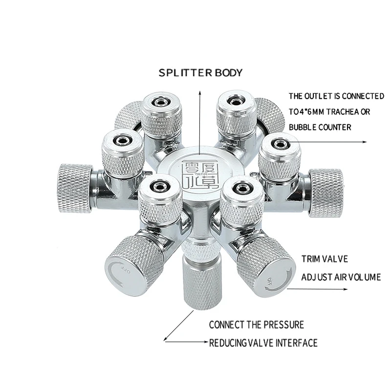 Stainless steel multi-channel Aquarium CO2 separator distributor check valve fish tank CO2 generator CO2 regulator accessories