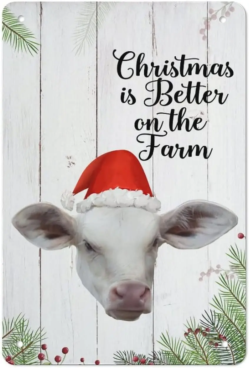 Christmas Tin Sign Christmas is Better on The Farm Cow Tin Painting Vintage Wall Decoration Indoor and Outdoor Home Bar sign