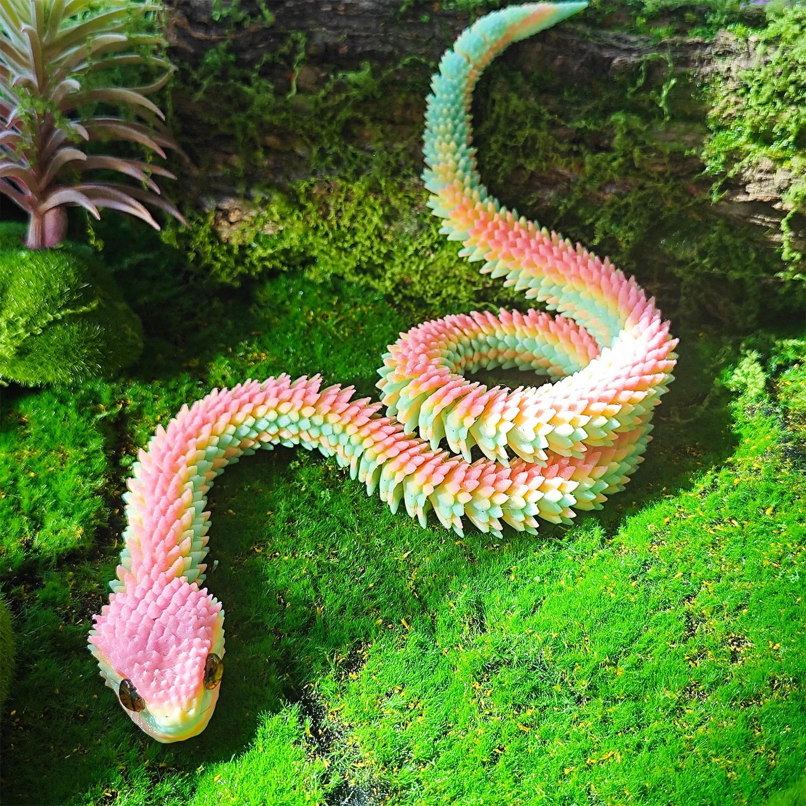 3D Printed Articulated Snake, Flexible Iridescent PLA Desk Decor, Posable Fidget Toy, Fun Collectible Gift