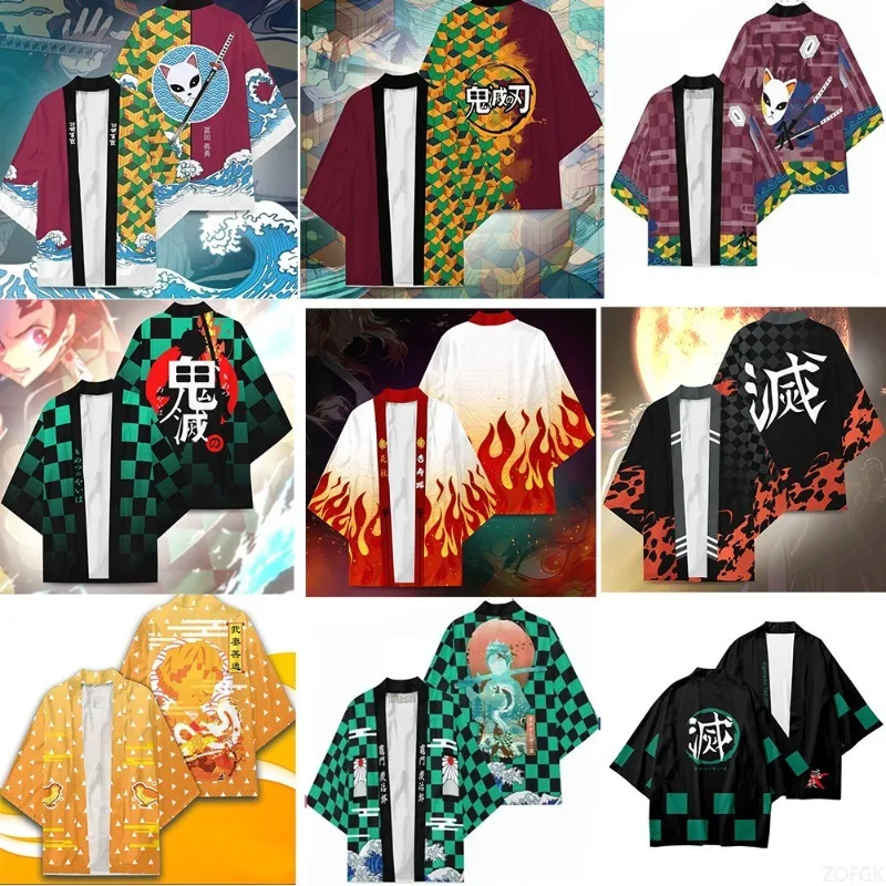 Capa tipo kimono con hoja de aniquilación de demonio, Mido Bean, carbón, Jiro, mariposa, cárdigan Ninja, bata Daoist tejida de plumas de cinco mangas