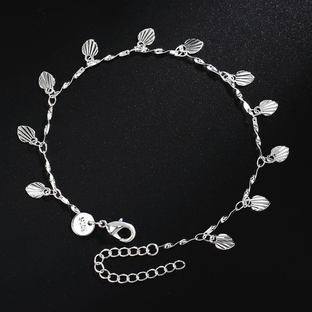 Promotion 925 Sterling Silver Pretty Nice Leaf Chain Bracelet Fashion Charm Anklet Wedding Cute Women Lady Party Gift