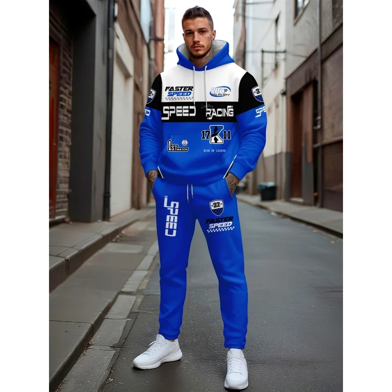 Men'S Casual Sportswear Set, 3D Print Fashion Trendy Hooded Sweatshirt And Pants Two-Piece