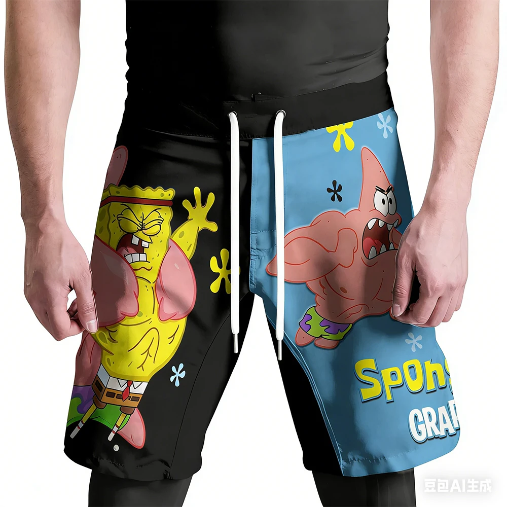 2026 Summer New SpongeBob SquarePants/Patrick Star Fighting Night Boxing Shorts Men Oversized Breathable Speed Drying MMA Shorts