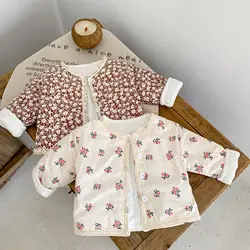 2023 Winter New baby Girls Cotton Coat Children's Thickened Long Sleeve Outerwear Jacket Lace Flower Clip Cotton Cardigan