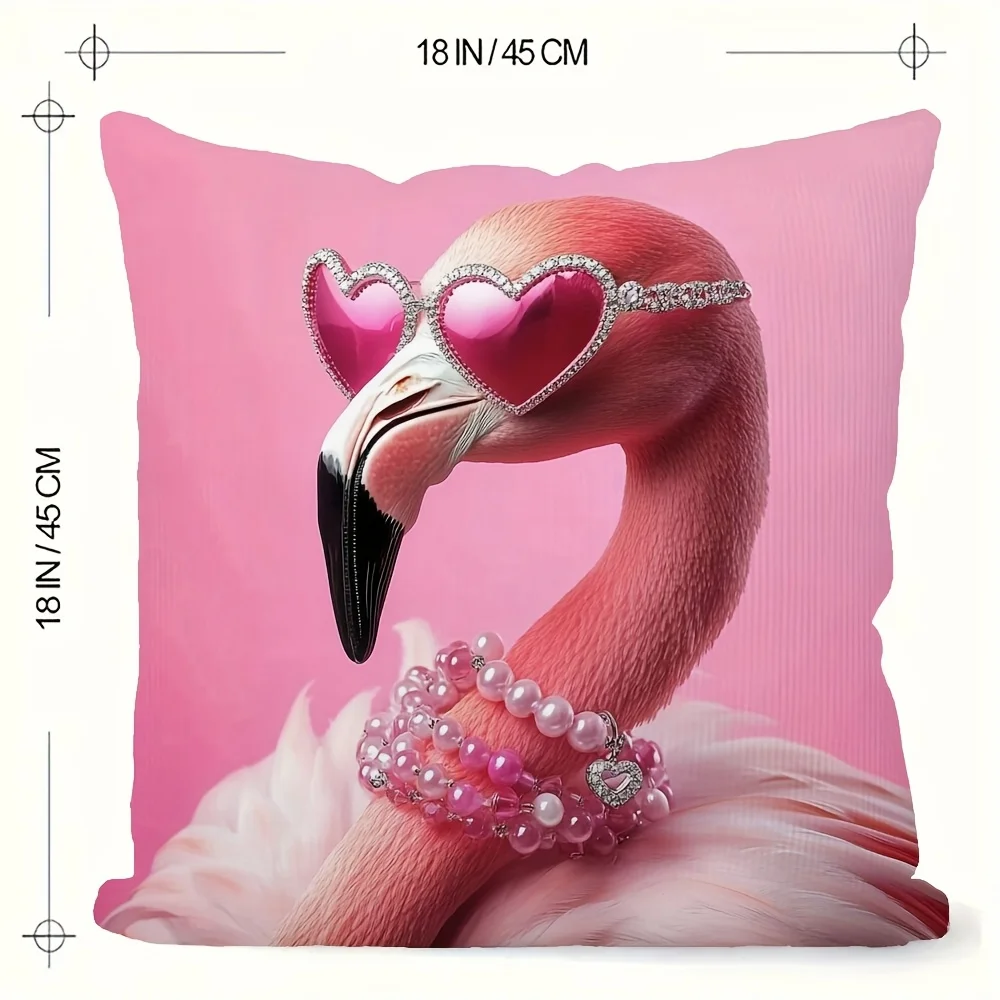 Double Sided Retro Pink Flamingo with Heart Glasses Design Soft Throw Pillow Cover for Bed Sofa and Lounge Chair Home Decoration