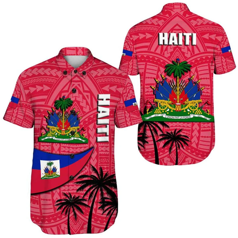 Camisa hawaiana de manga corta para hombre, camisa de gran tamaño con bandera de Haiti 3D, 6XL, ropa de calle, camisetas sueltas, 2024