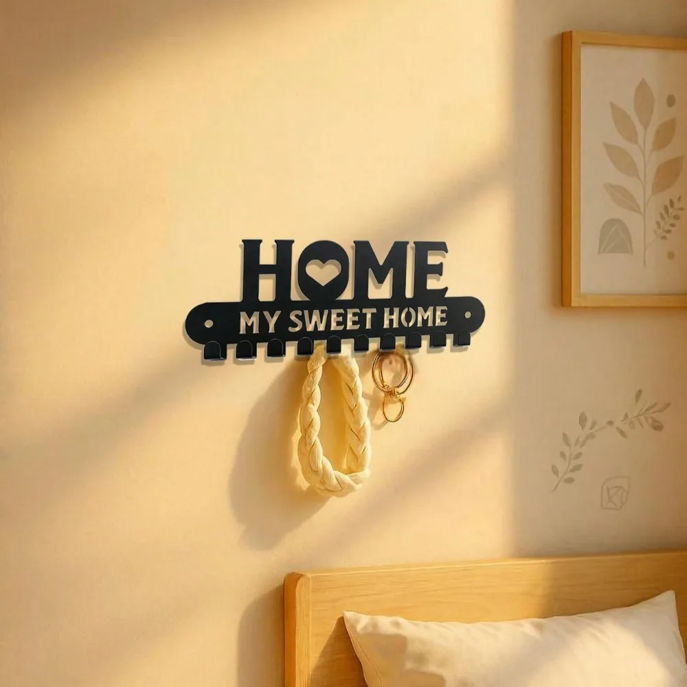 ที่ใส่กุญแจติดผนังตกแต่ง 1 ชิ้น - ออแกไนเซอร์ตะขอเกี่ยวกุญแจโลหะสีดำมีสไตล์สำหรับทางเข้าบ้านห้องนอนห้องน้ำห้องครัว