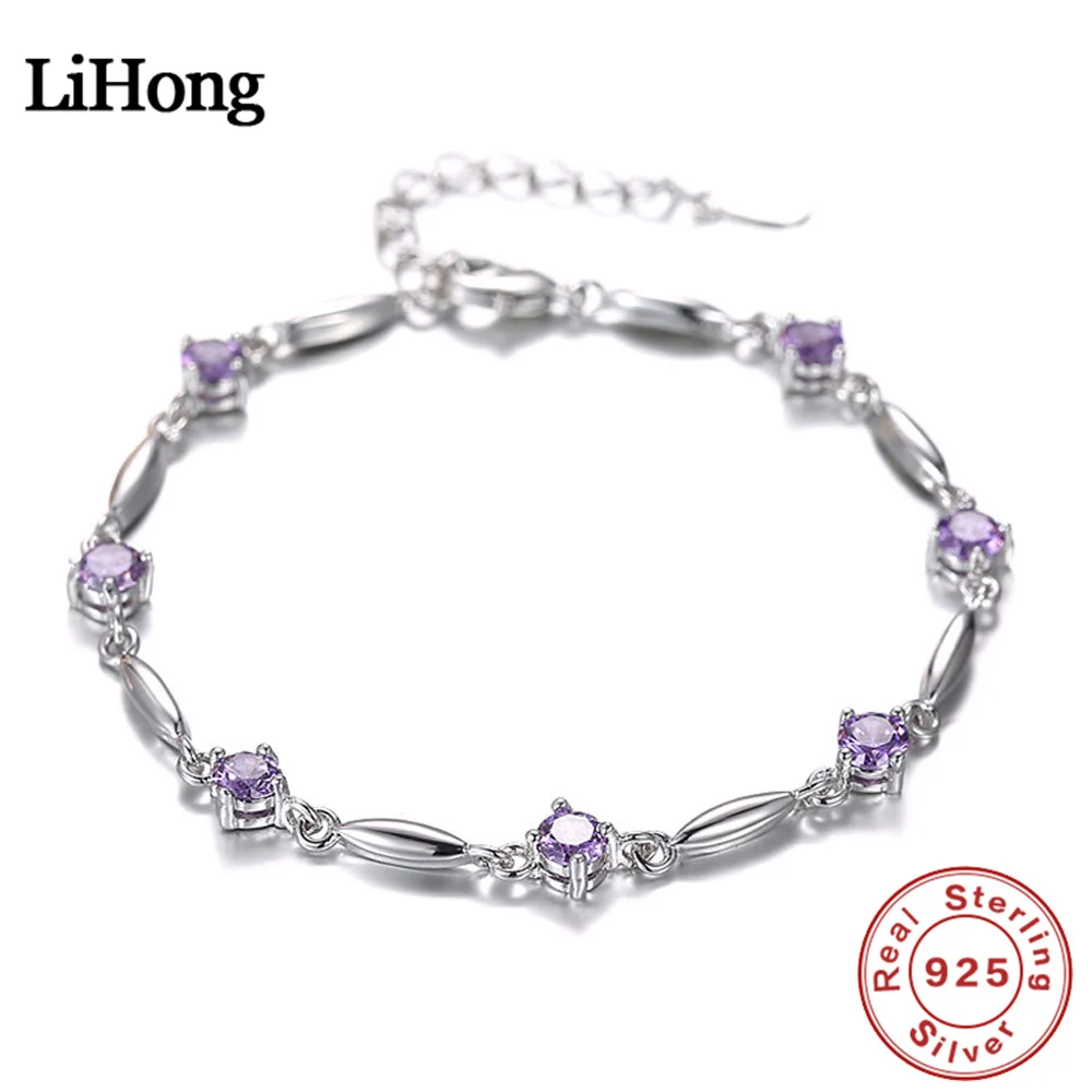 Bracelet en argent Sterling S925 en Zircon, bijoux améthyste doux et délicat pour femmes, cadeaux de noël