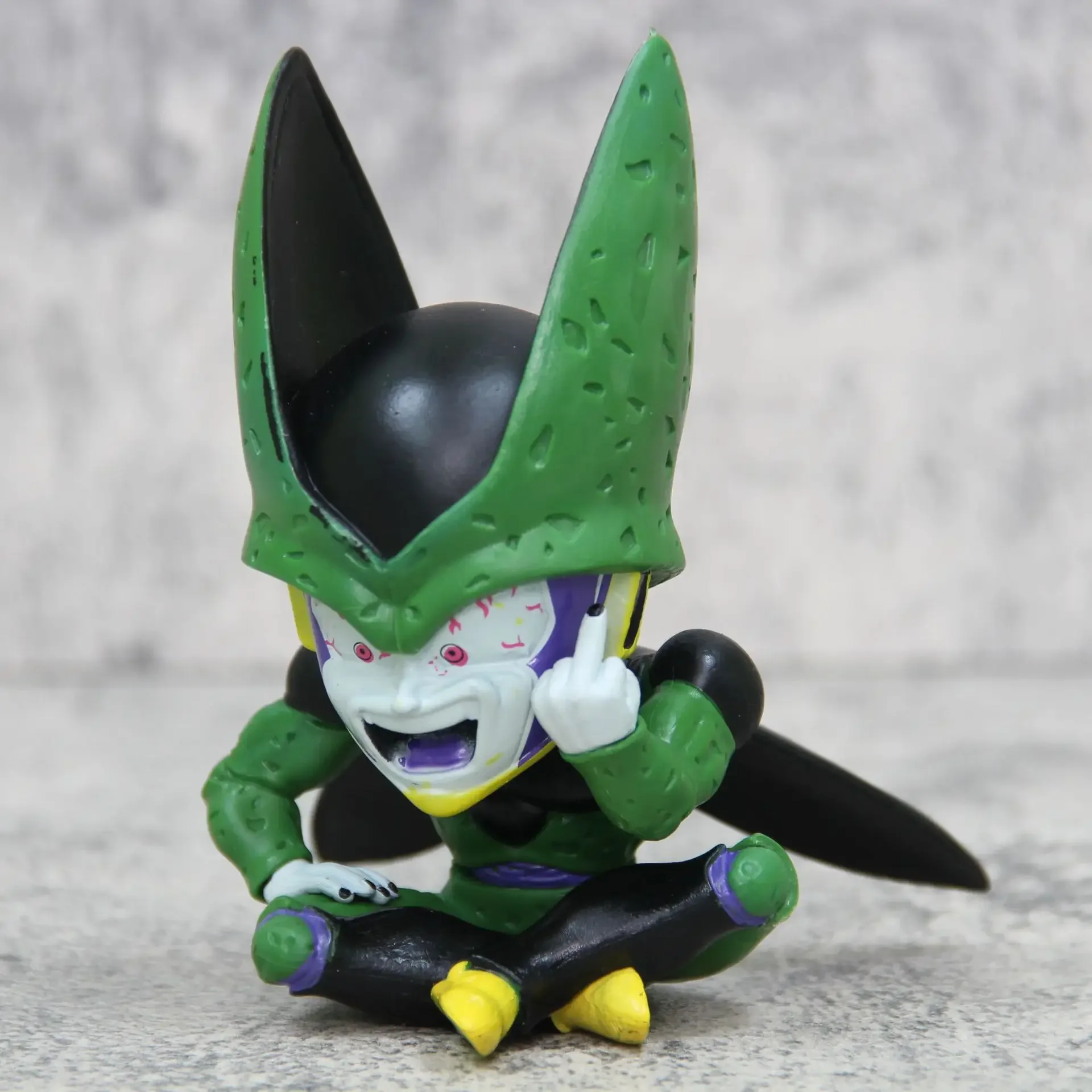 12cm Anime Dragon Ball Cute Cell Sitting Posture Erect Middle Finger Action Figure Pvc Model Doll Collection Statue Ornament Toy