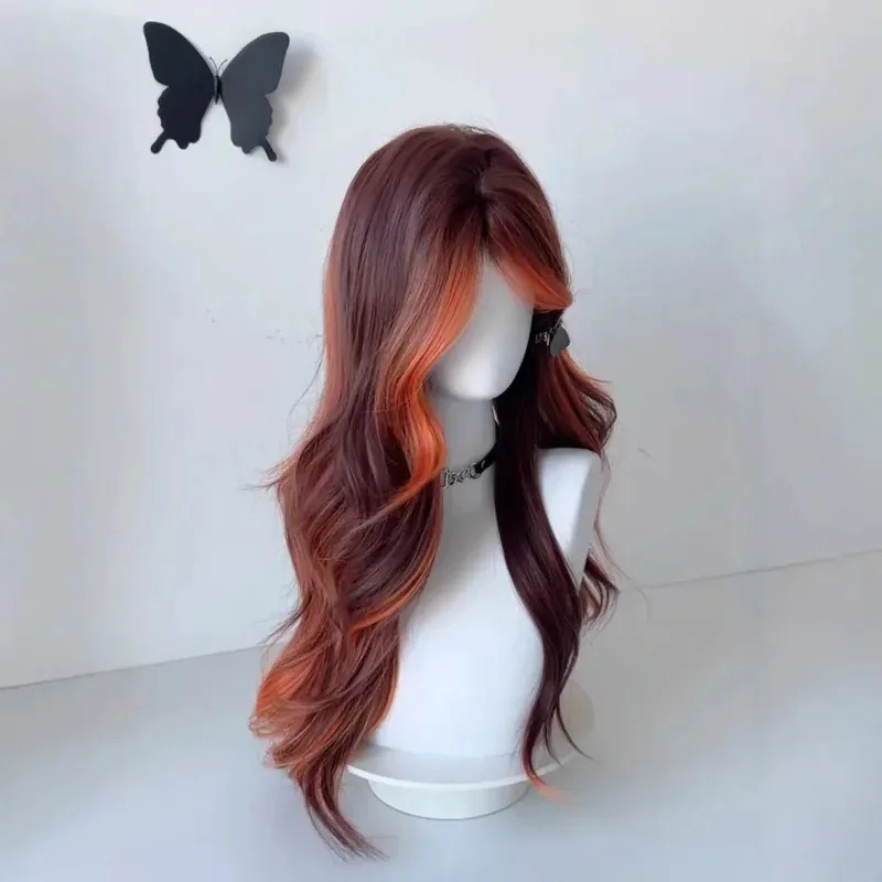 شعر مستعار للنساء برتقالي يسلط الضوء على أحمر بني طويل مجعد الشعر الأحمر الثعلب التدرج طبقة الشعور الشكل-ثمانية الانفجارات موجات كبيرة عقال