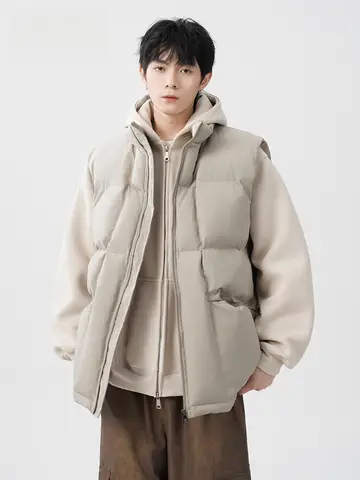 두꺼운 자켓 청소년 겨울 두꺼운 여유로운 무소매 다운 자켓 재킷 외투 자켓 재킷 외투 자켓 재킷