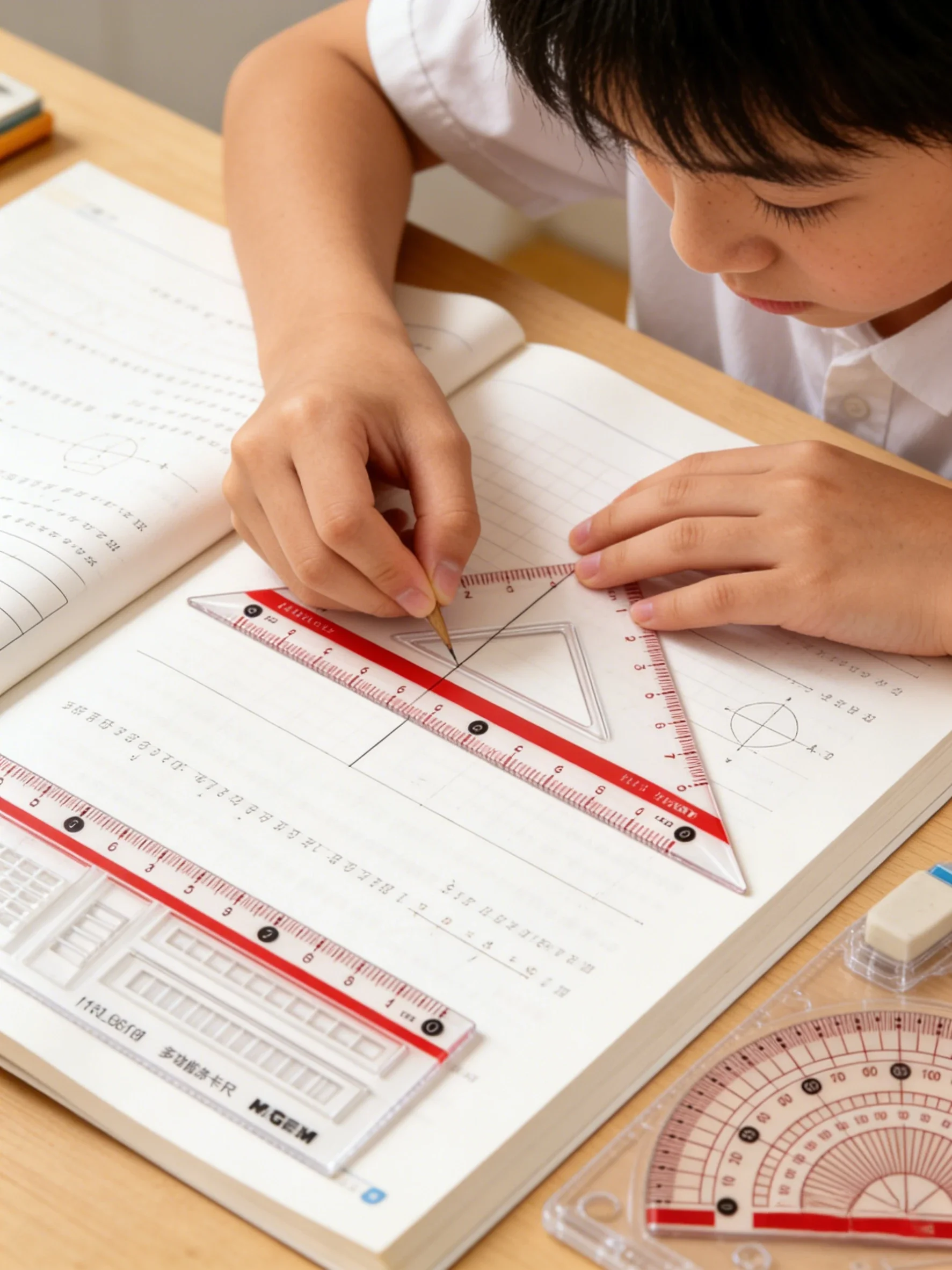 ARL96181  Exam Ruler 4Pcs Set Pray for blessings in Confucius Temple 15cm Ruler Triangle Protractor Drawing Tools