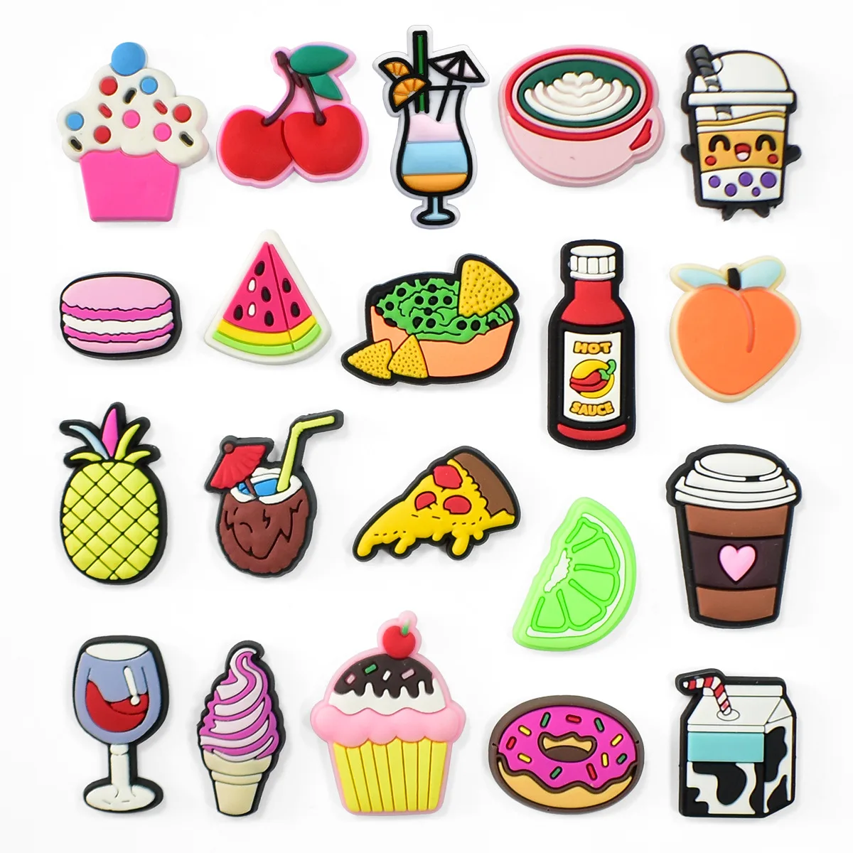 New Product Kawaii Food Graphic Clog Decor Charms Dessert Fruit Snack Wear-resistant PVC Removable DIY Daily Shoe Ornaments
