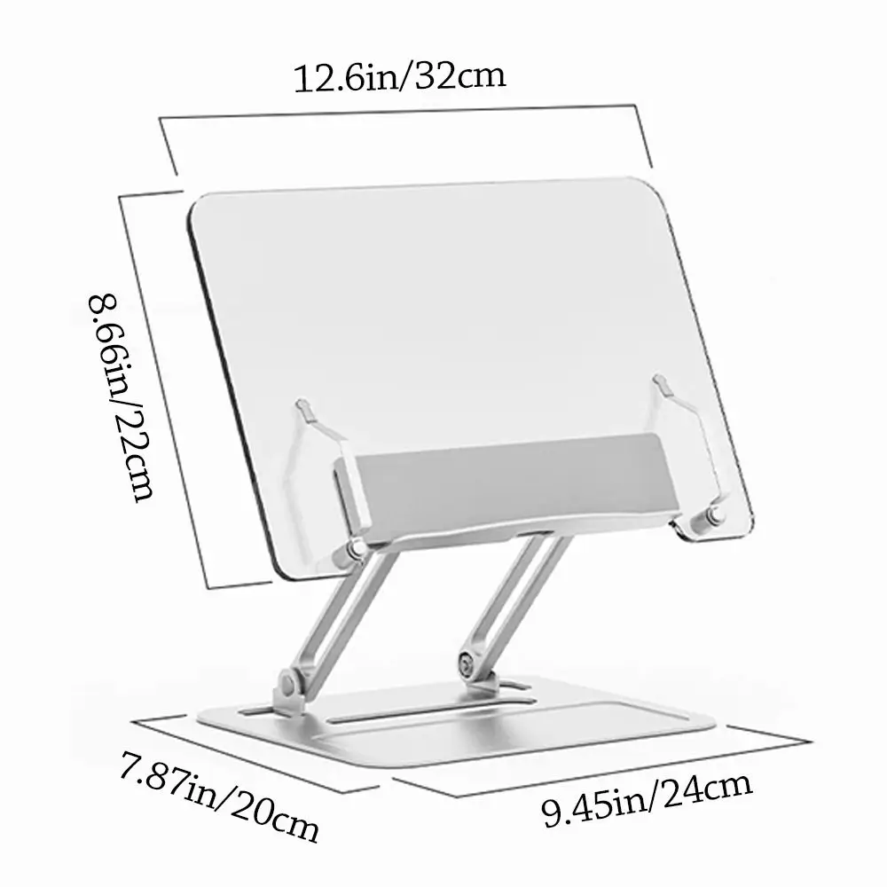 Extendable Reading Stand Foldable Aluminum Alloy Adjustable Book Stand Acrylic Transparent Universal Desktop Tablet Stand