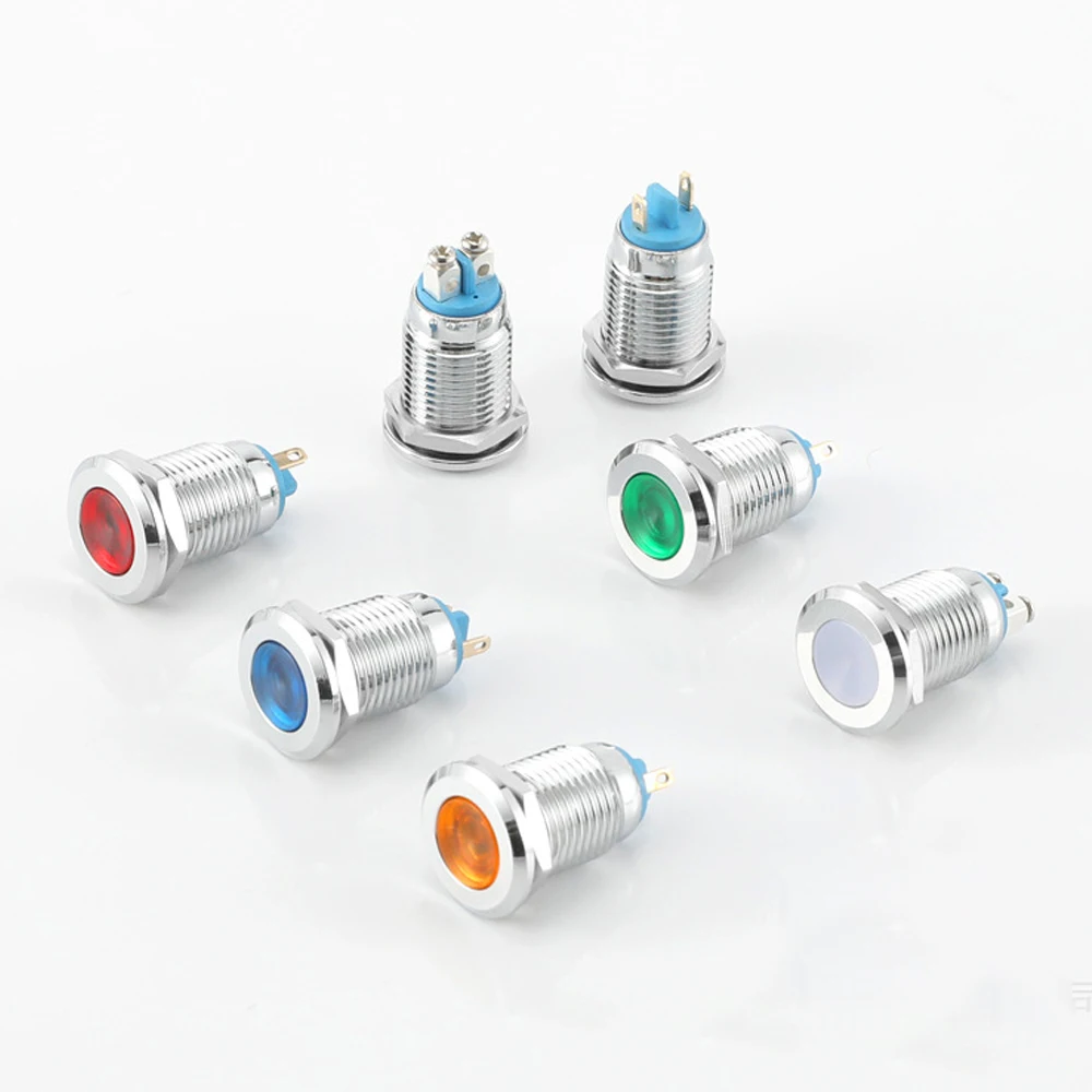 

10 шт./лот, 12 мм, металлический индикатор с плоской головкой, 6 В/24 В/110 В/220 В, светодиодная промышленная сигнальная лампа с 2-контактным винтом/клеммой для пайки