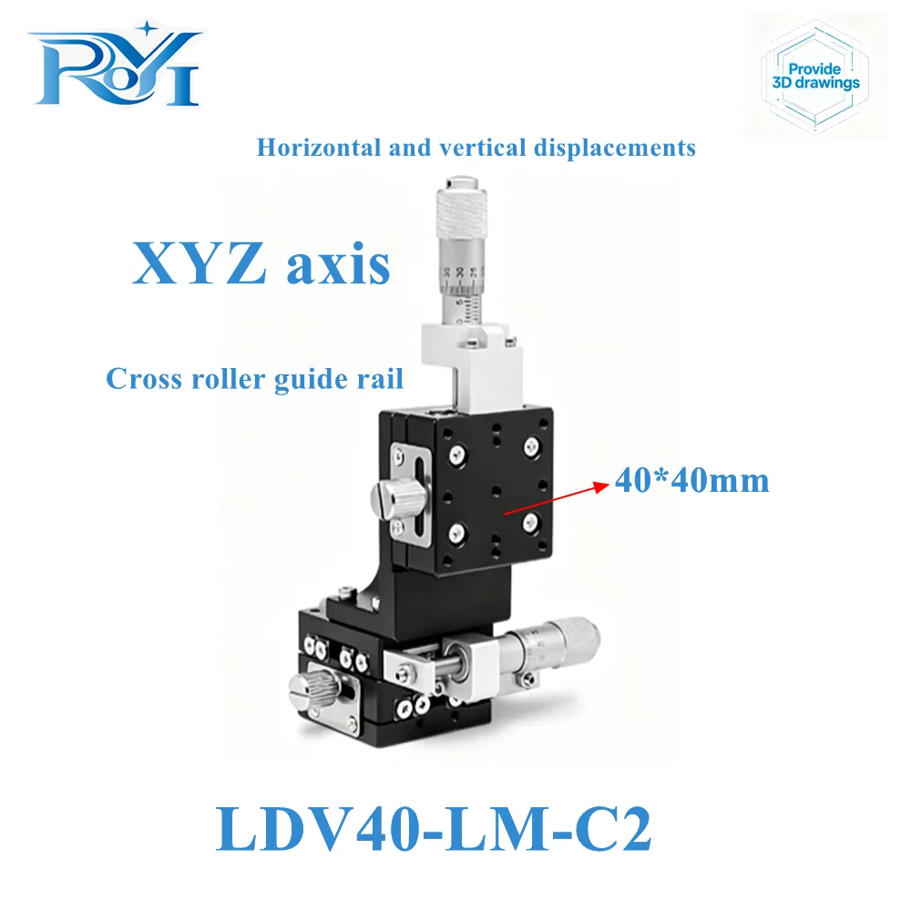 XYZ Axis 40mm Cross Guide Linear Stage LDV40 High Precision Manual Displacement Sliding Table Vertical Lift Fine Tuning Platform