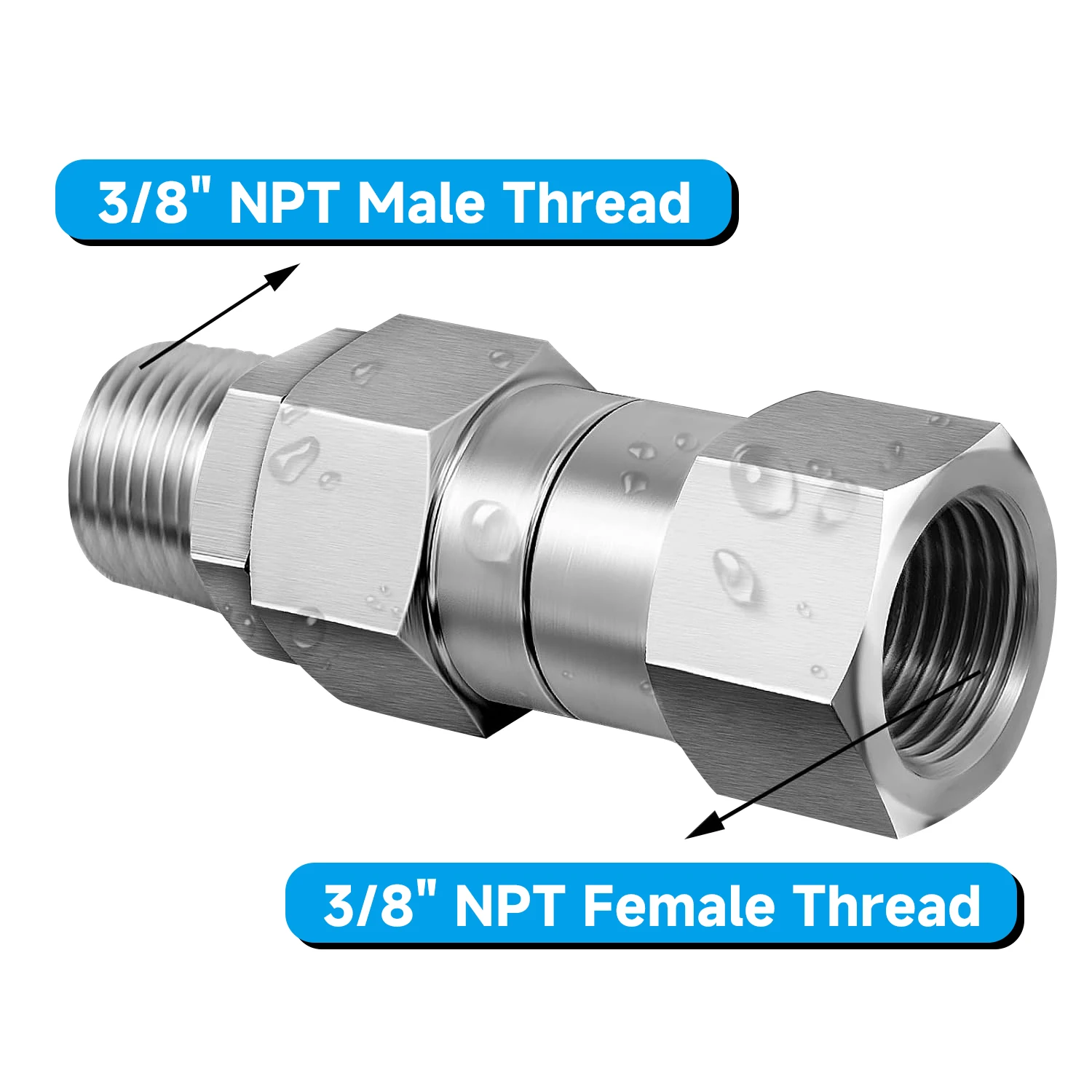 Pressure Washer Swivel 3/8 NPT and M22 14mm Male Thread Fitting Stainless Steel 360° Kink Free Gun to Hose Fitting 4500 PSI