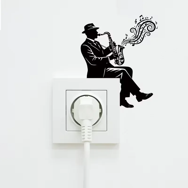 1 black saxophone handle silhouette light switch sticker, suitable for bedroom decoration, peel and stick immediately