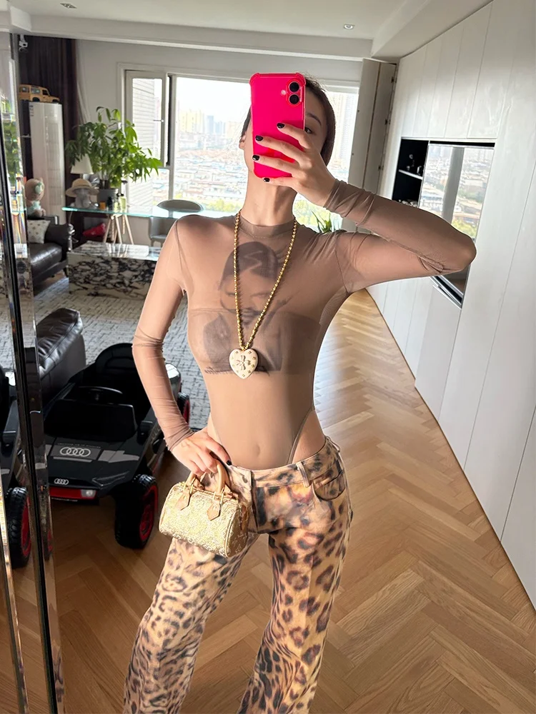 Retro American Hot Girl Print Long Sve Round Ne Me T-Shirt Onesie Damen Frühling Herbst Inner Wear Base IRT Top