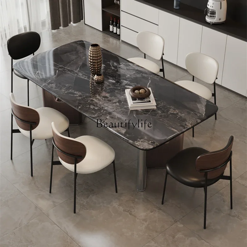 2Italian minimalist supercrystalline stone dining table New designer microcrystalline stone rock slab dining table Marble