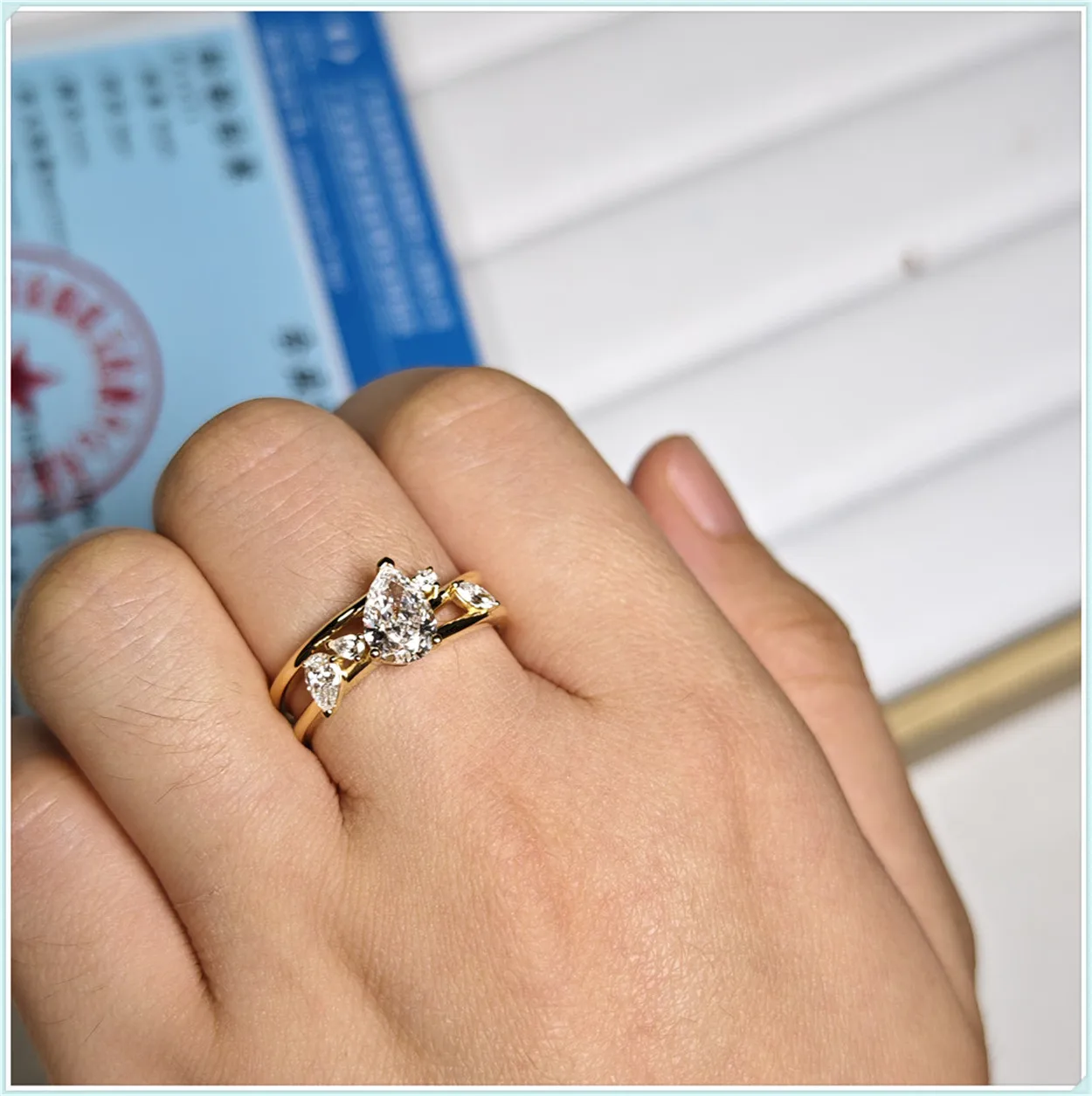 14K Solid Gold Laboratory-Grown Diamond 1CT Teardrop Double-Crossover Engagement Ring, 18K Gold Wedding Ring, Advanced Jewelry