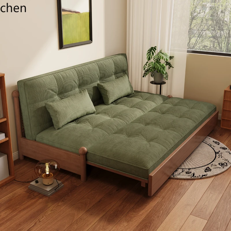 ZML Solid Wood Sofa Bed Foldable and Extendable Dual-use for Living Room Small Apartment Study Room Pull-out Small Sofa