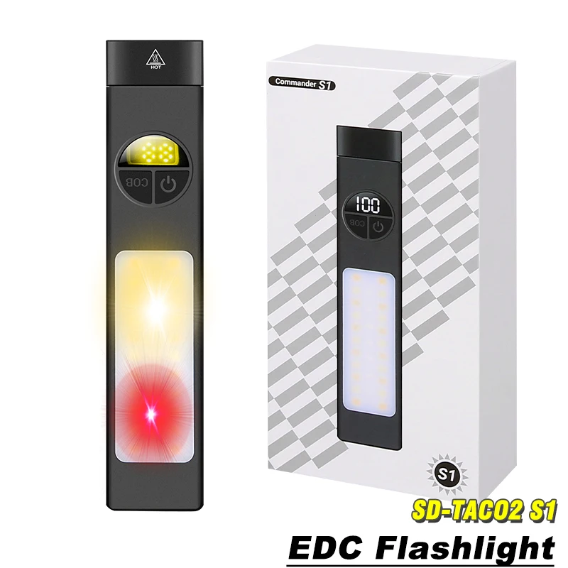 

Rechargeable EDC LED Flashlight - COB Work Light, RGB Lantern with Strong Magnet, Pen Clip & Portable Design for Camping, Hiking