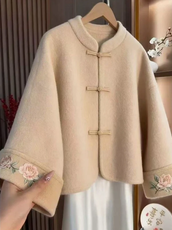 

Large Size 300 Pou New Chinese Sle National Trend Stand Collar Jaet Men's Autumn Winter Retro ort Wide Coat Woolen Top