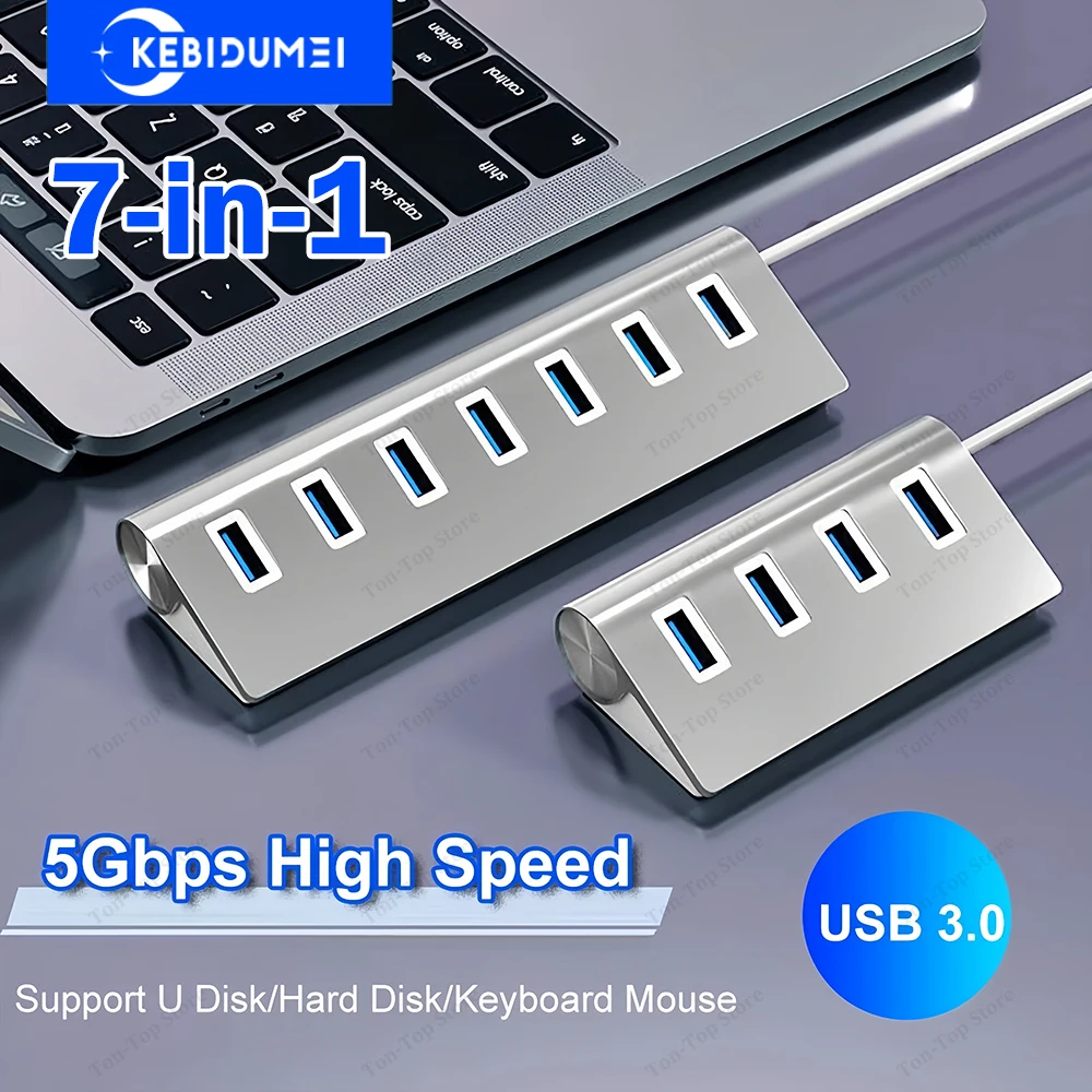 

7-портовый концентратор USB 3.0 из алюминиевого сплава, 5 Гбит/с, высокоскоростная док-станция USB-концентратор USB-разветвитель для компьютера, ноутбука Macbook Pro 7 Ports Aluminum Alloy USB 3.0 HUB 5Gbps High Speed