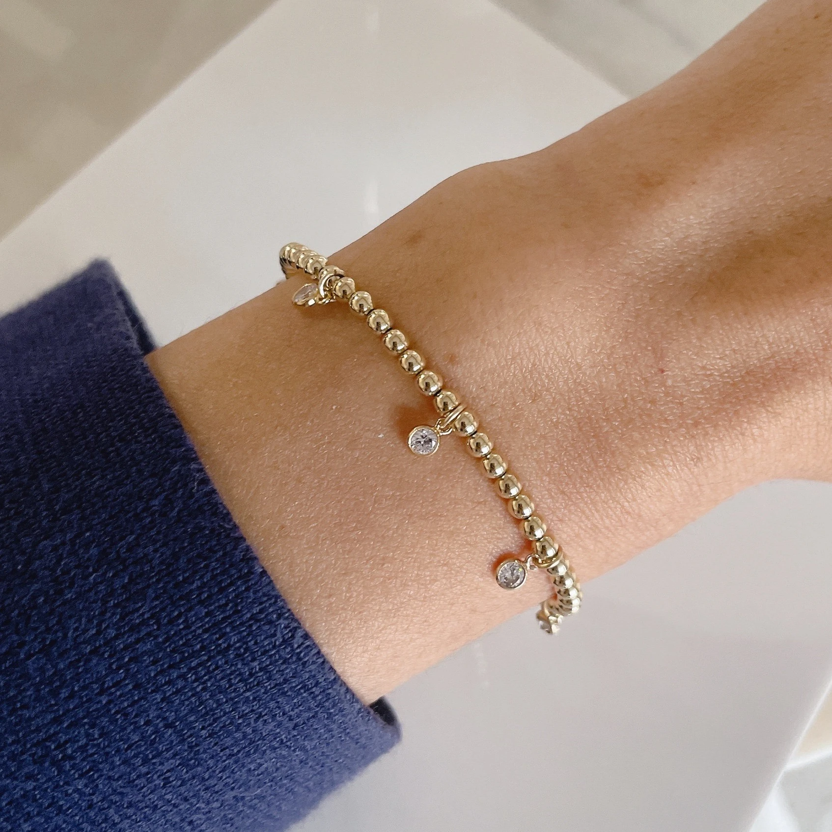 14K Gold filled Beaded Bracelet Dainty Zircon Bracelet Hypoallergenic Jewelry Tarnish Resistant Jewelry for Women Gift