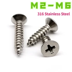 316 Stainless Steel M2 M2.2 M2.6 M3 M3.5 M4 M5 M6 Marine Grade Phillips Flat Countersunk Head Self-tapping Wood Screw