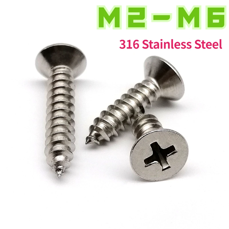 316 Stainless Steel M2 M2.2 M2.6 M3 M3.5 M4 M5 M6 Marine Grade Phillips Flat Countersunk Head Self-tapping Wood Screw